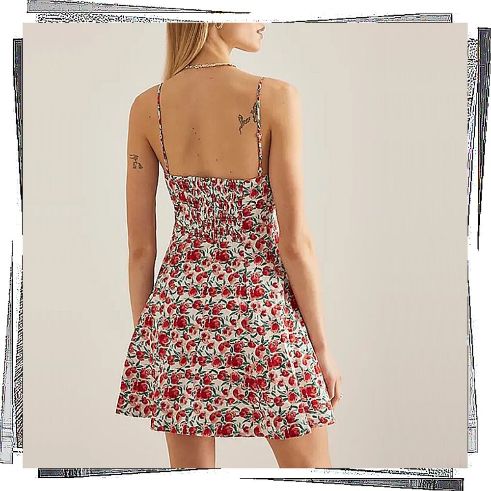 NWT: Red & White Floral Sweetheart Neckline w Lace Trim Dress (S) by Maeve - Picture 6 of 9